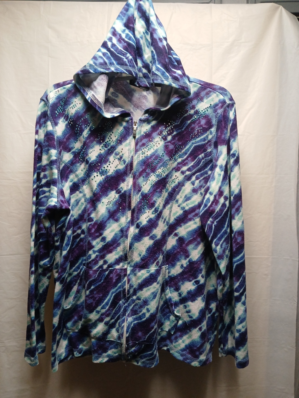 Onque Casual Women’s Purple Tie-Dye Zip Hooded Jacket
